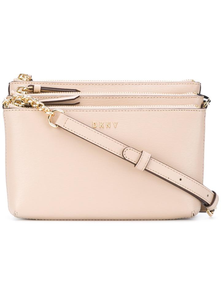 Donna Karan Triple Zip Cross Body Bag - Nude & Neutrals