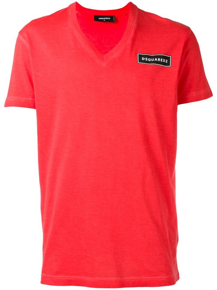 Dsquared2 Chest Logo V-neck T-shirt, Men's, Size: Xl, Red, Cotton
