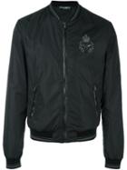 Dolce & Gabbana Embroidered Bomber Jacket, Men's, Size: 52, Black, Nylon/sheep Skin/shearling