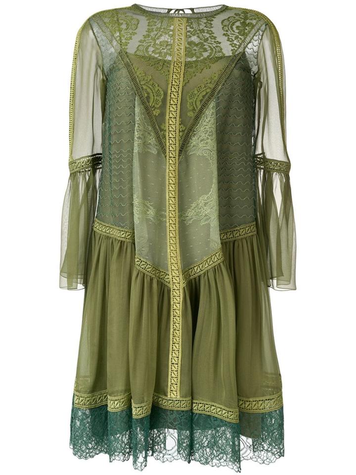 Alberta Ferretti Lace Flared Dress - Green