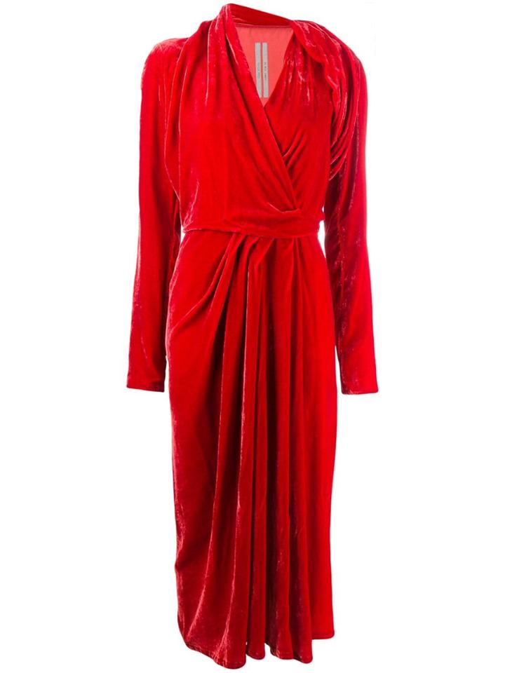 Rick Owens Velvet Wrap Dress - Red