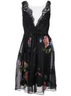 Marchesa Notte Floral And Lace Dress - Black