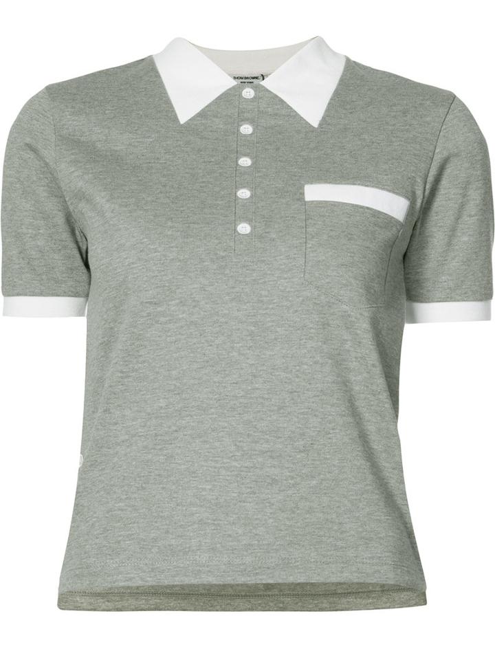Thom Browne - Collar Print Polo Shirt - Women - Cotton - 44, Grey, Cotton