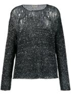 Saint Laurent Open-knit Sequin Embellished Sweater - Black