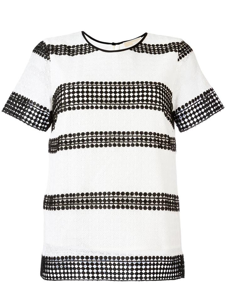 Michael Michael Kors Stripe Panel T-shirt, Women's, Size: Large, White, Polyester/cotton