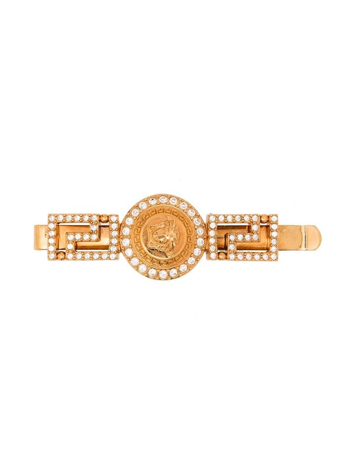 Versace Crystal Embellished Medusa Hairclip - Gold