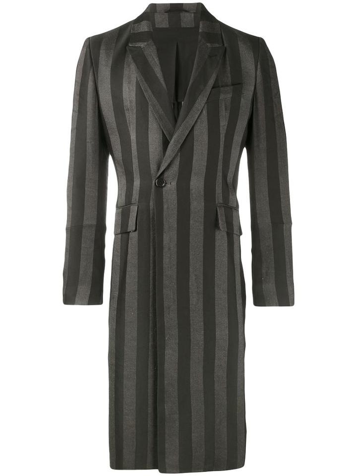 Ann Demeulemeester Striped Long Coat, Men's, Size: Medium, Black, Linen/flax/polyester/cotton/rayon