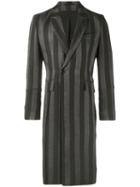 Ann Demeulemeester Striped Long Coat, Men's, Size: Medium, Black, Linen/flax/polyester/cotton/rayon