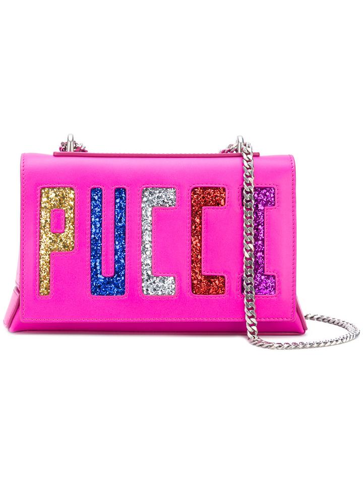 Emilio Pucci - Pucci Glitter Shoulder Bag - Women - Calf Leather/pvc - One Size, Pink/purple, Calf Leather/pvc