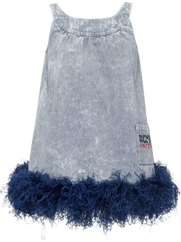 Miu Miu Feather Embellished Denim Dress - Grey