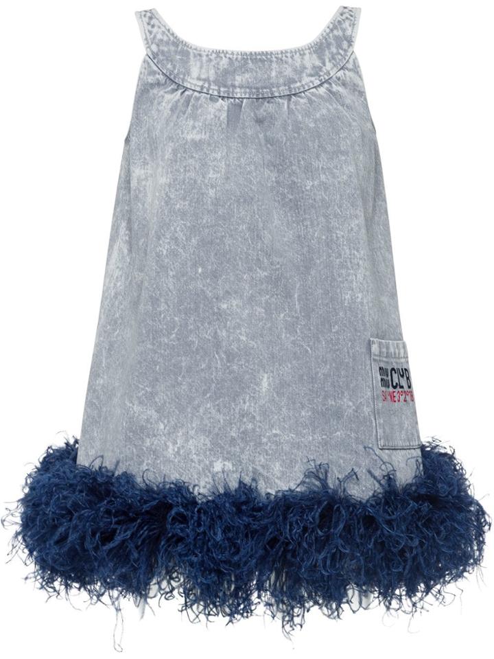 Miu Miu Feather Embellished Denim Dress - Grey