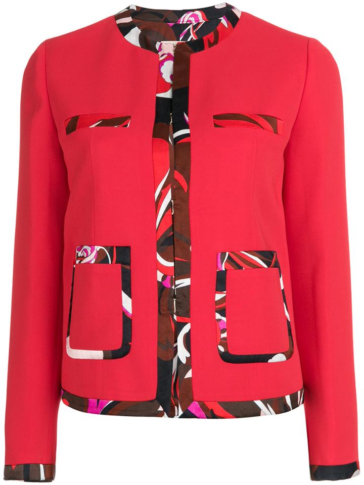 Emilio Pucci Print-trim Fitted Blazer - Red