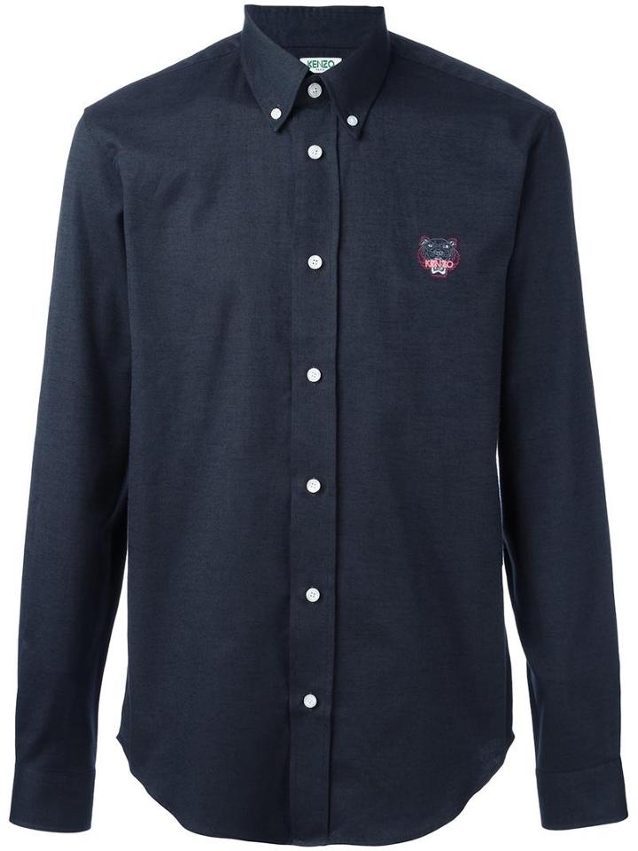 Kenzo 'mini Tiger' Button Down Shirt, Men's, Size: Medium, Grey, Cotton
