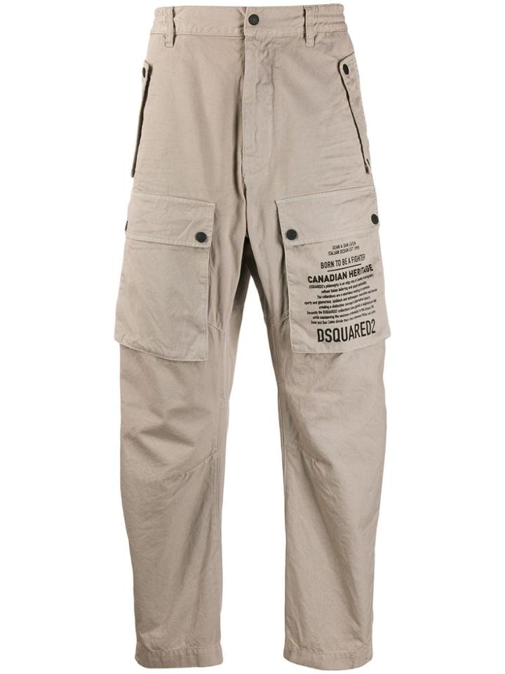 Dsquared2 Printed Logo Tapered Trousers - Neutrals