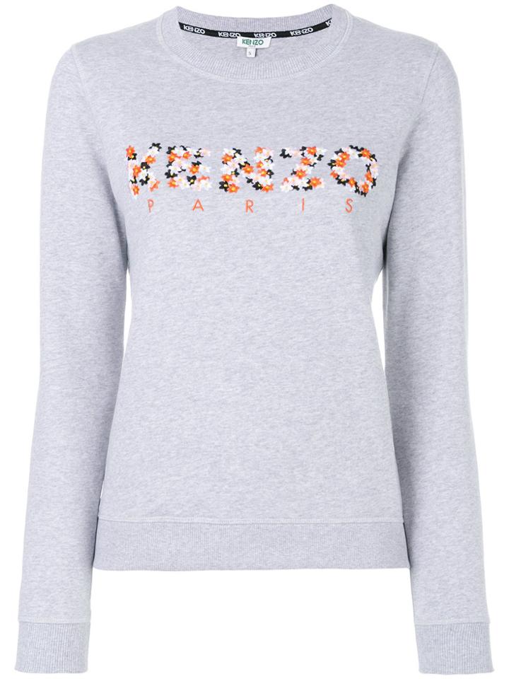 Kenzo Floral Logo Embroidered Sweatshirt - Grey
