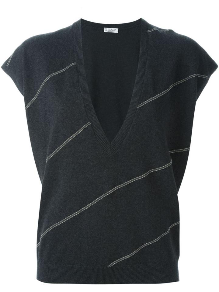 Brunello Cucinelli V-neck Pullover, Women's, Size: Xs, Grey, Cashmere/brass