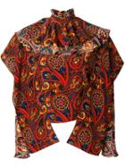 Jw Anderson Olive Paisley-print Ruffle Top - Multicolour