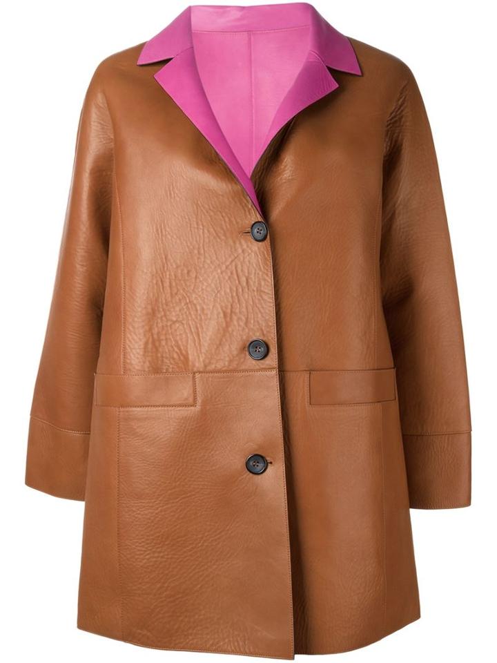 Etro Contrast Lapel Buttoned Coat, Women's, Size: 40, Brown, Lamb Skin
