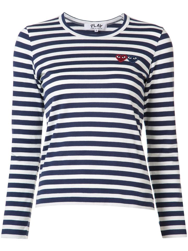 Comme Des Garçons Play Breton Stripe Logo T-shirt, Women's, Size: Large, Blue, Cotton