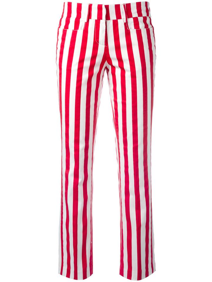Dondup Vertical Stripe Trousers, Women's, Size: 44, Red, Cotton/spandex/elastane