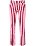 Dondup Vertical Stripe Trousers, Women's, Size: 44, Red, Cotton/spandex/elastane
