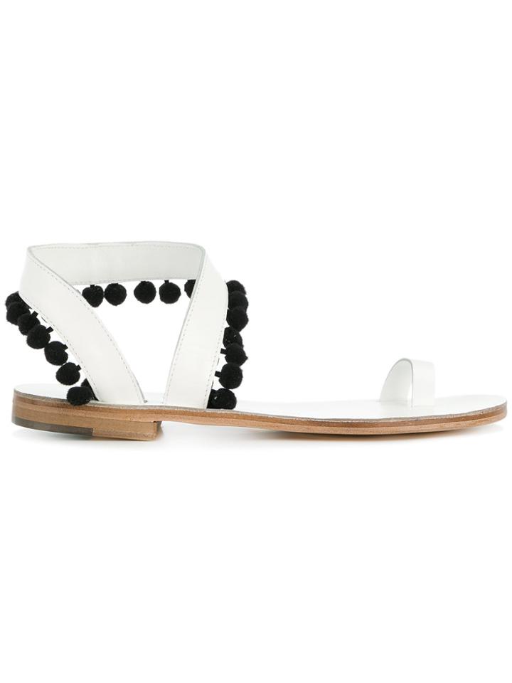 Álvaro Contrast Pompom Detail Sandals - White
