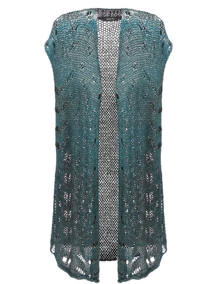 Avant Toi Distressed Knit Long Gilet, Women's, Size: Xs, Blue, Cotton