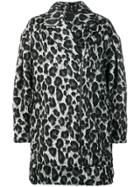 Marc Ellis Leopard Print Oversized Coat - Black