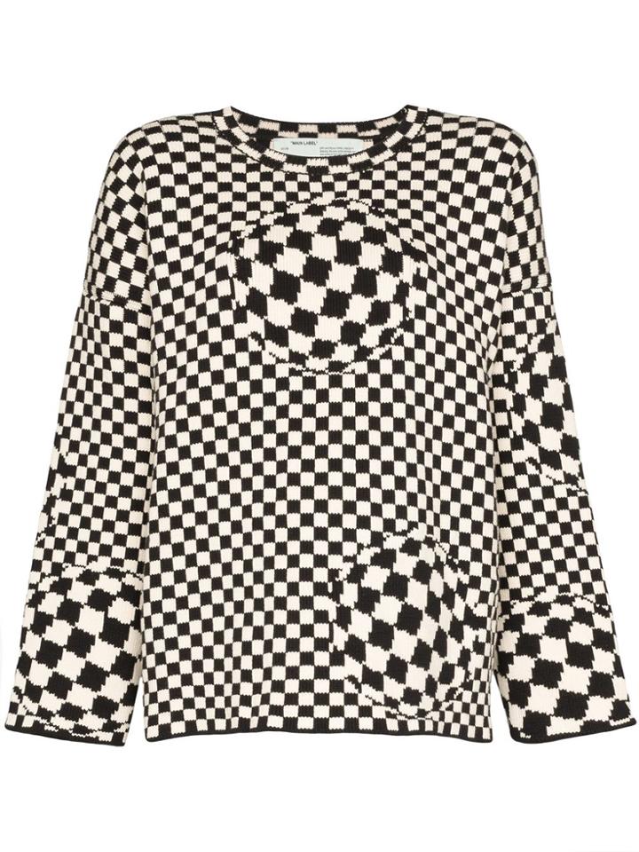 Off-white Checked Intarsia Knit Jumper - Black
