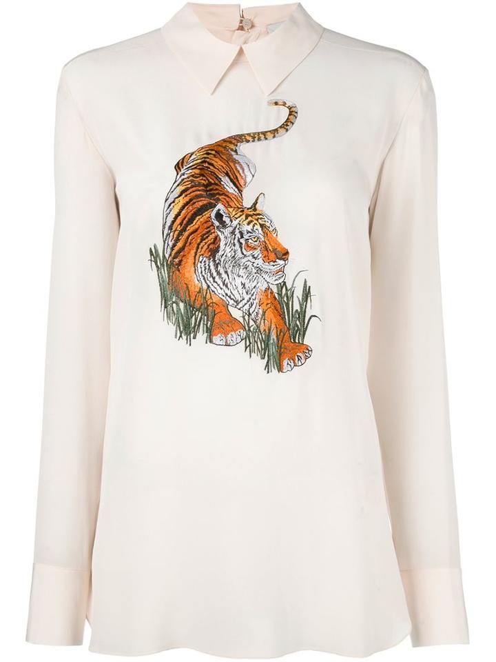 Stella Mccartney Embroidered Tiger Blouse, Women's, Size: 40, Nude/neutrals, Silk