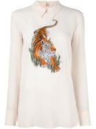 Stella Mccartney Embroidered Tiger Blouse, Women's, Size: 40, Nude/neutrals, Silk