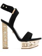 Versace Vintage 2000's Greek Key Sandals - Black