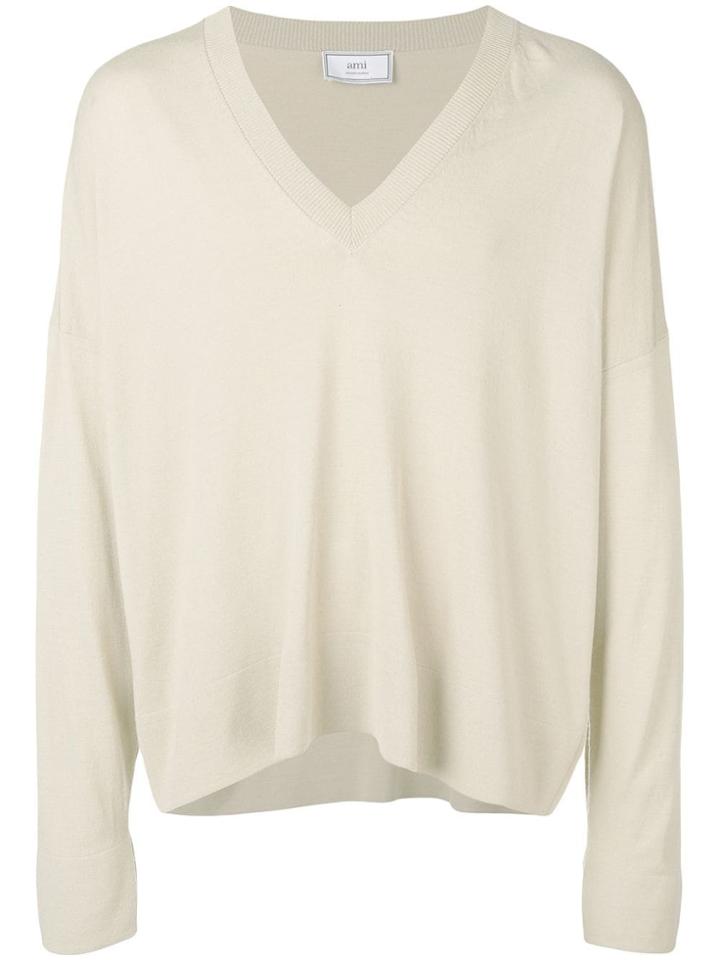 Ami Alexandre Mattiussi V Neck Sweater - Neutrals