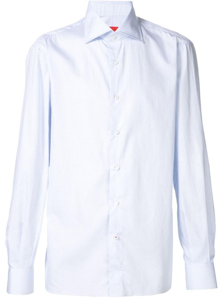Isaia Gingham Print Shirt, Men's, Size: 16, Blue, Cotton