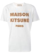 Maison Kitsuné Logo Print T-shirt, Men's, Size: Small, White, Cotton