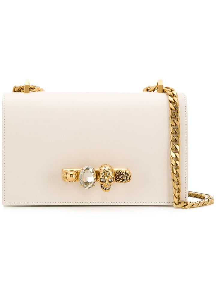 Alexander Mcqueen Jewelled Skull Satchel - White