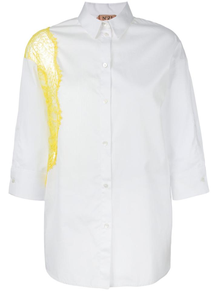 No21 Lace Panel Oversized Shirt - White