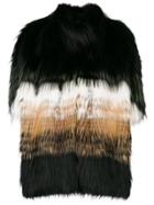 Liska Stripe Panel Fur Coat - Black