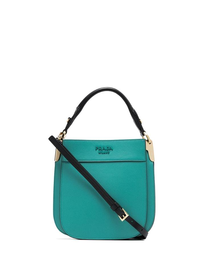 Prada Aquamarine Margit Dual Handle Leather Crossbody Bag - Green