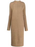 Jil Sander Textured Fitted Long-sleeved Dress - Brown