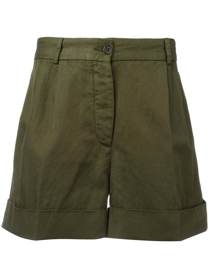 Aspesi Folded Hem Shorts, Women's, Size: 42, Green, Cotton/linen/flax