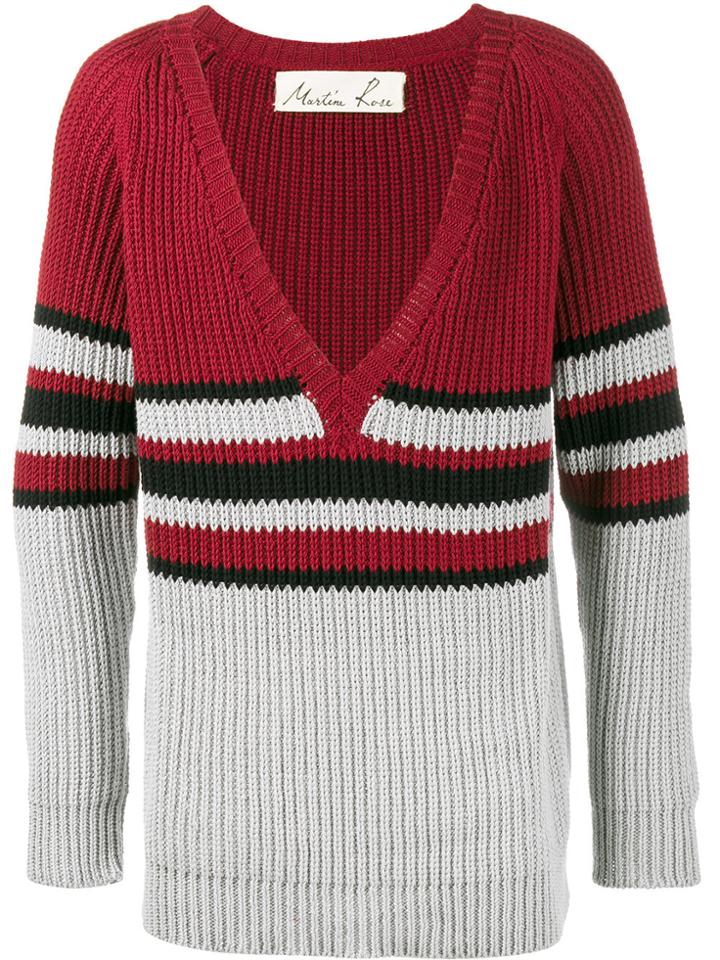 Martine Rose V-neck Stripe Jumper - Red