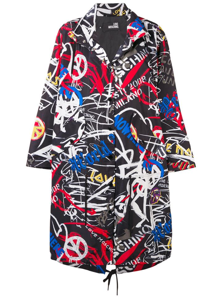 Love Moschino Graffiti Logo Parka Coat - Black