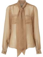 Burberry Fish-scale Print Silk Oversized Pussy-bow Blouse - Neutrals