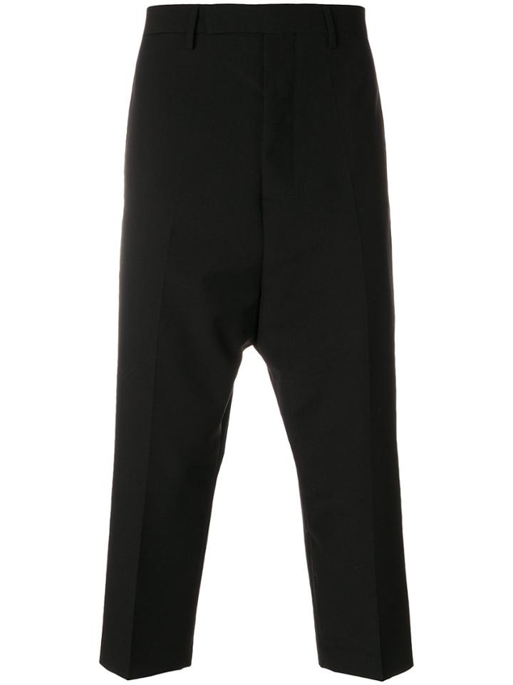Rick Owens Cropped Dropped Crotch Trousers - Black