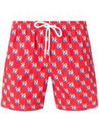 Eleventy Fish Patterned Swim Shorts - Red