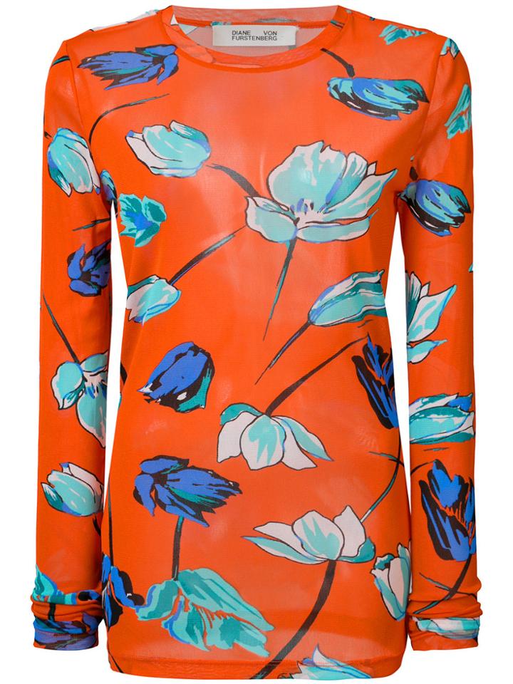 Dvf Diane Von Furstenberg Floral Print Long Sleeve Blouse - Red