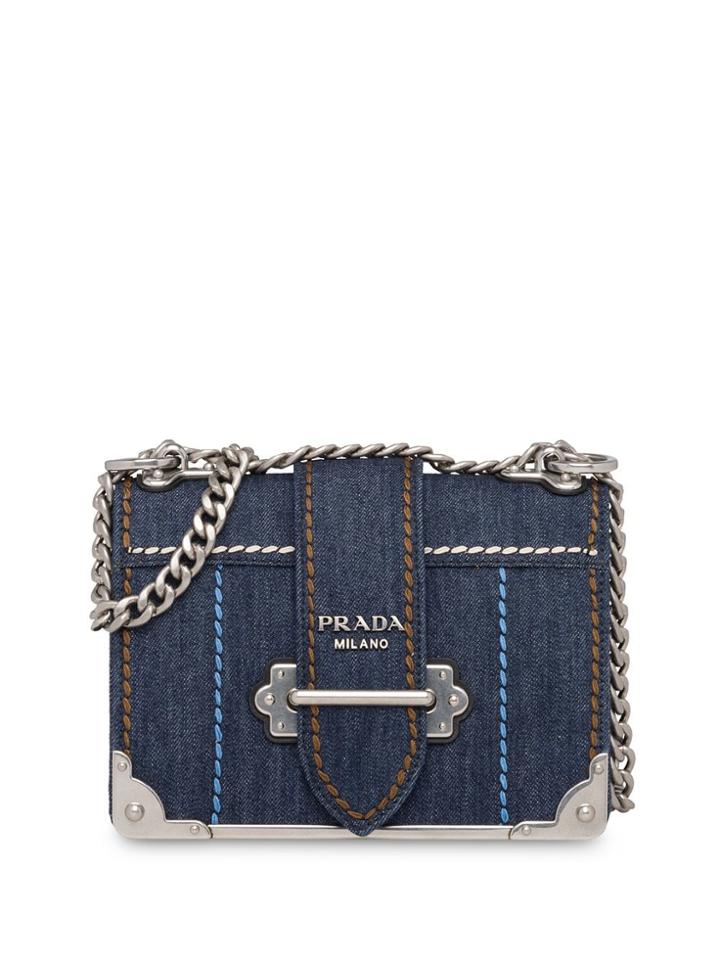Prada Cahier Denim Shoulder Bag - Blue