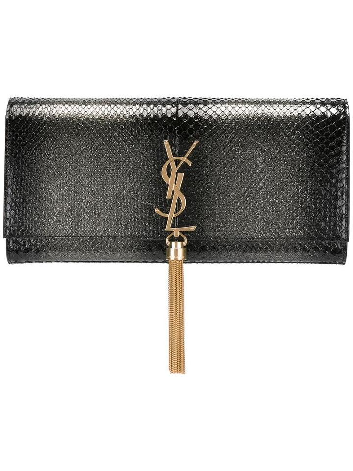 Saint Laurent 'classic Monogram' Tassel Clutch, Women's, Black