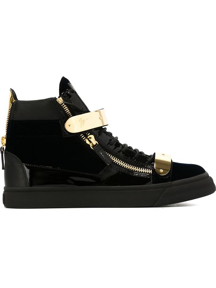 Giuseppe Zanotti Design Coby Hi-top Sneakers, Men's, Size: 41.5, Black, Leather/velvet/rubber